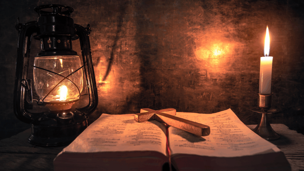 Lamp and Bible symbolizing learning in light of Scripture